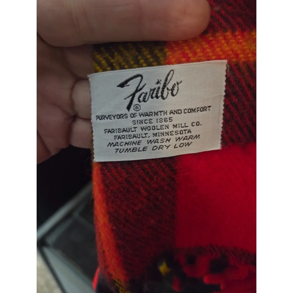 vintage Faribo red plaid blanket by Faribault Woolen Mill Co.